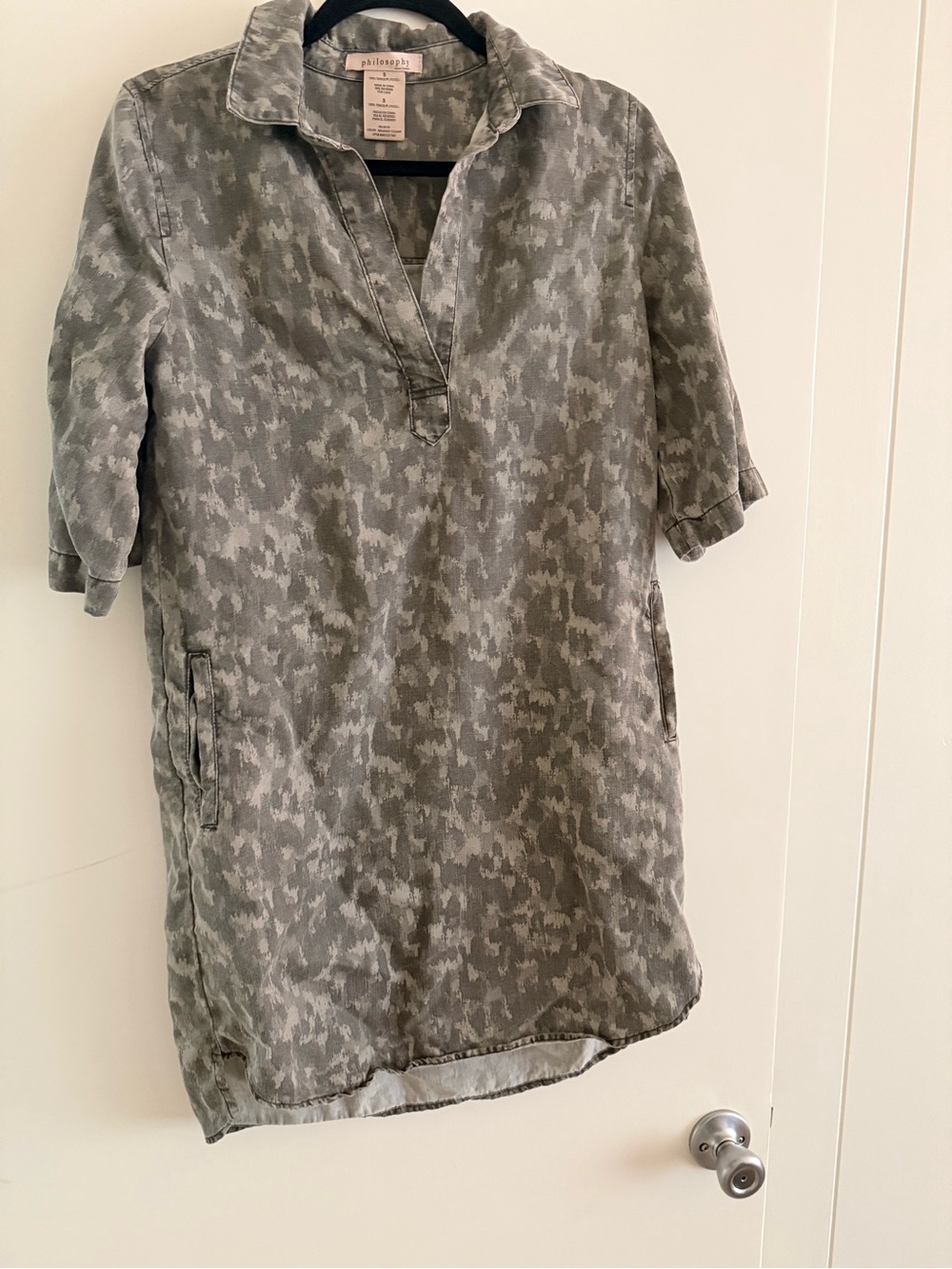 Philosophy Gray Green Camouflage-Print Tunic Dress